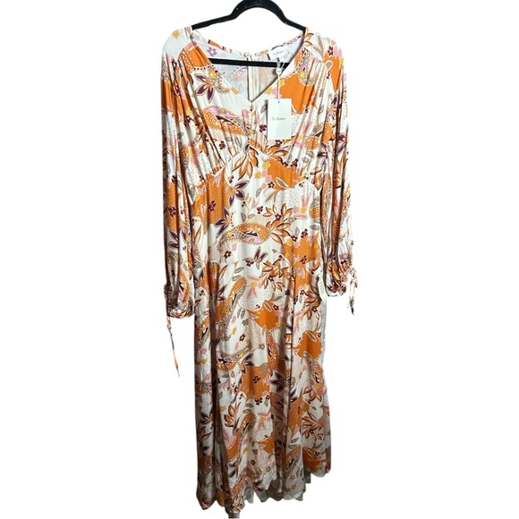 Böhme Cream Orange Floral Paisley Maxi Boho Dress Size Medium Balloon Sleeve - Picture 2 of 11
